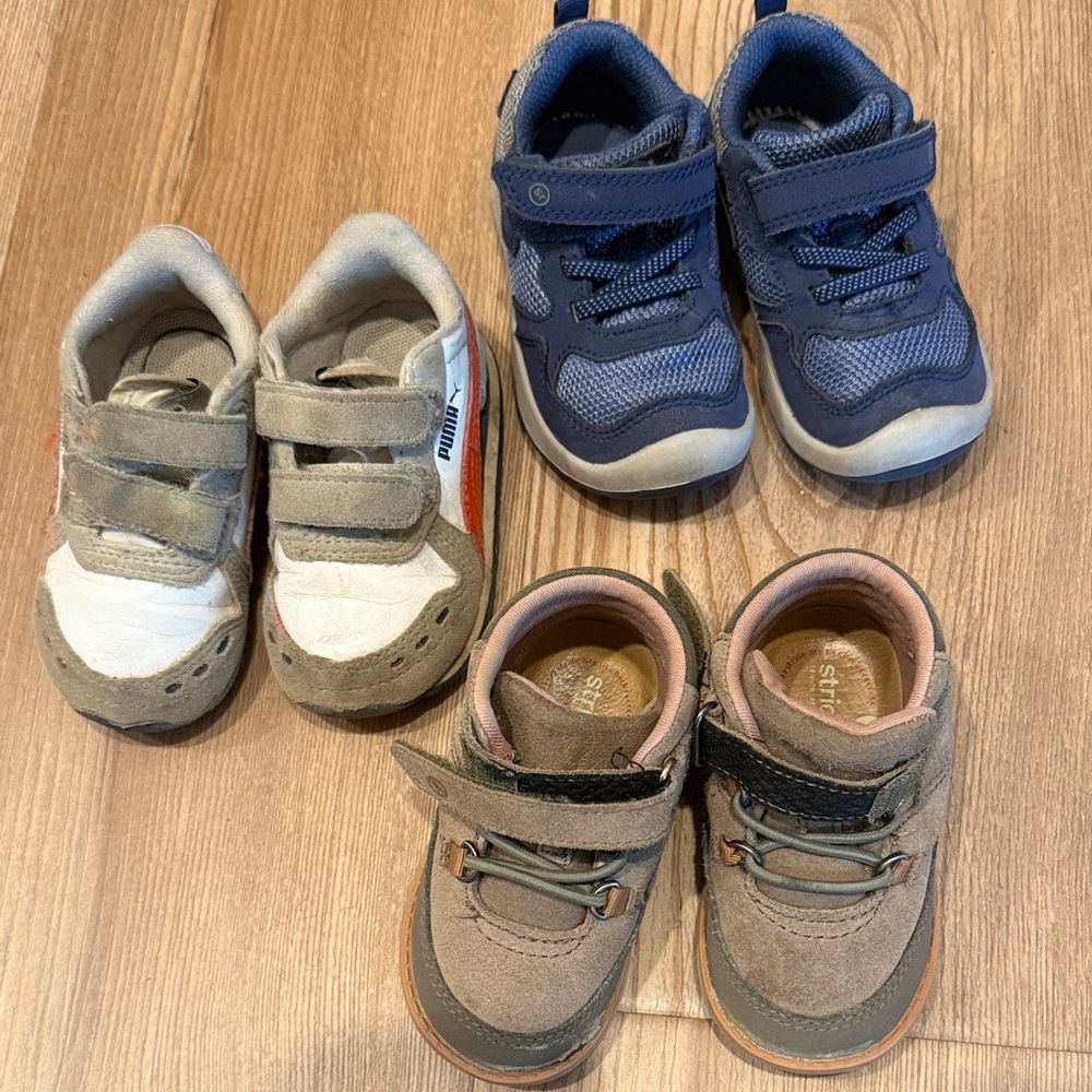 3 Pairs of Toddler shoes x2 Stride Rite sz 4.5 & 5.5 and 1 puma sz 5